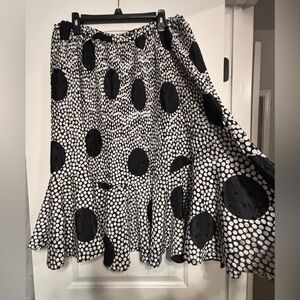 Vintage 80’s Ricky Smithline Polka Dot Black-White Satin Pleated Flowy Skirt16W